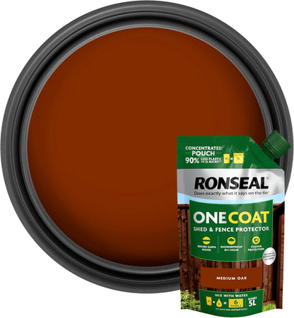 Ronseal One Coat Shed & Fence Protector Concentrate Refill Pouch 950ml - Medium Oak
