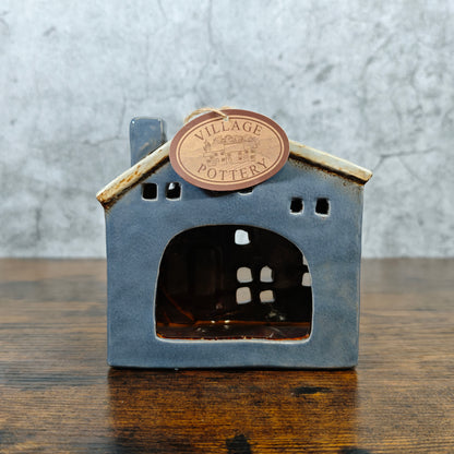 Village Pottery Large Town House Grey Tealight Holder