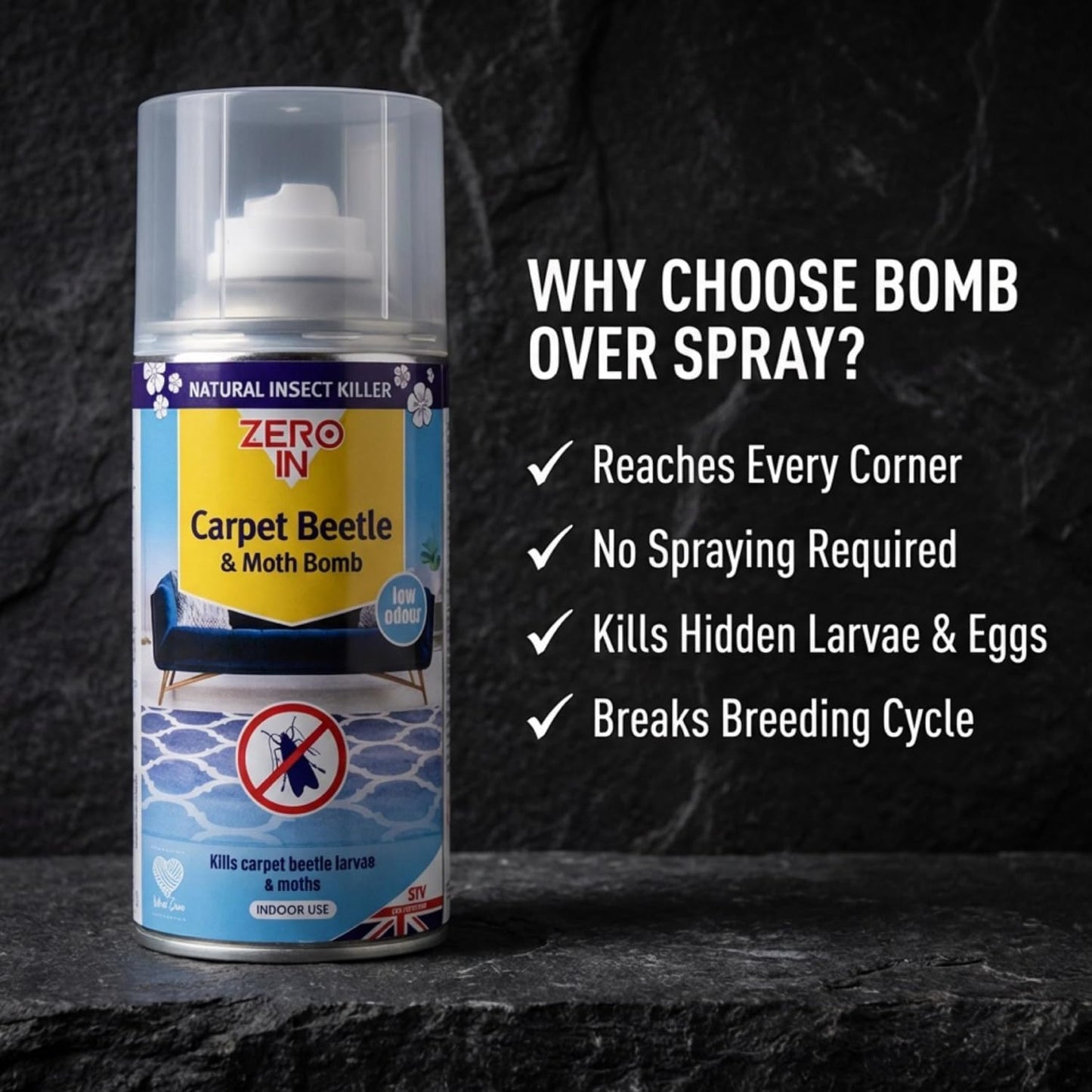 Zero In Carpet Beetle & Moth Bomb 150ml Aerosol ZER987