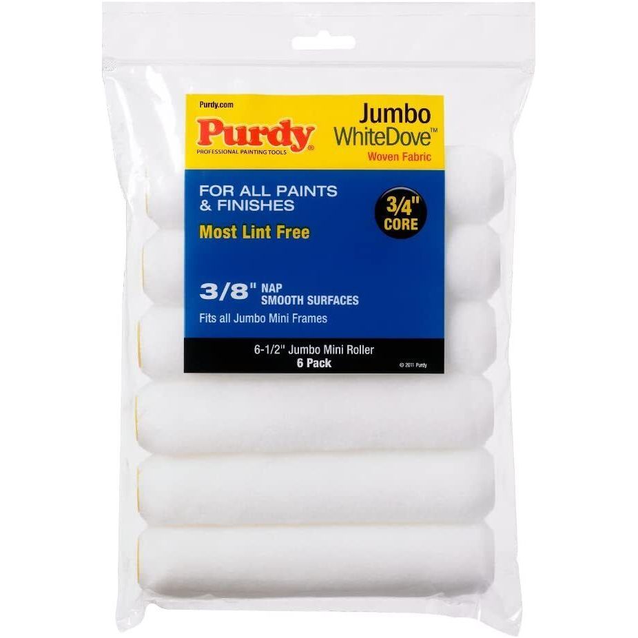 Purdy White Dove Jumbo Mini 6.5" Paint Roller Sleeves 3/8" Nap 3/4" Core - Pack of 6