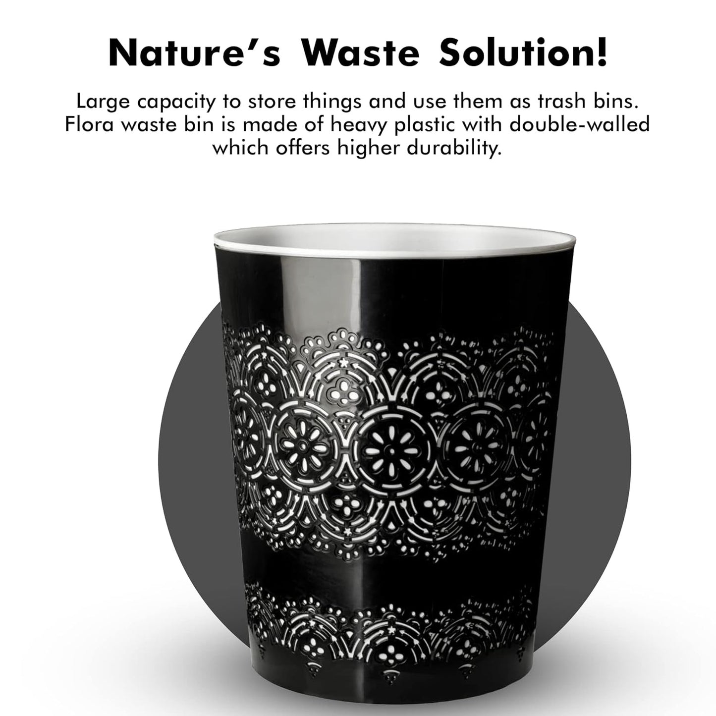 Blue Canyon Flora 9 Litre Plastic Waste Bin - Black