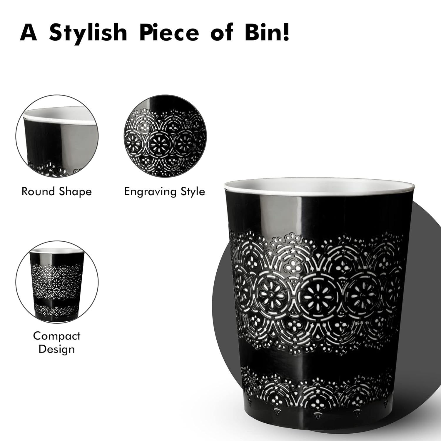 Blue Canyon Flora 9 Litre Plastic Waste Bin - Black