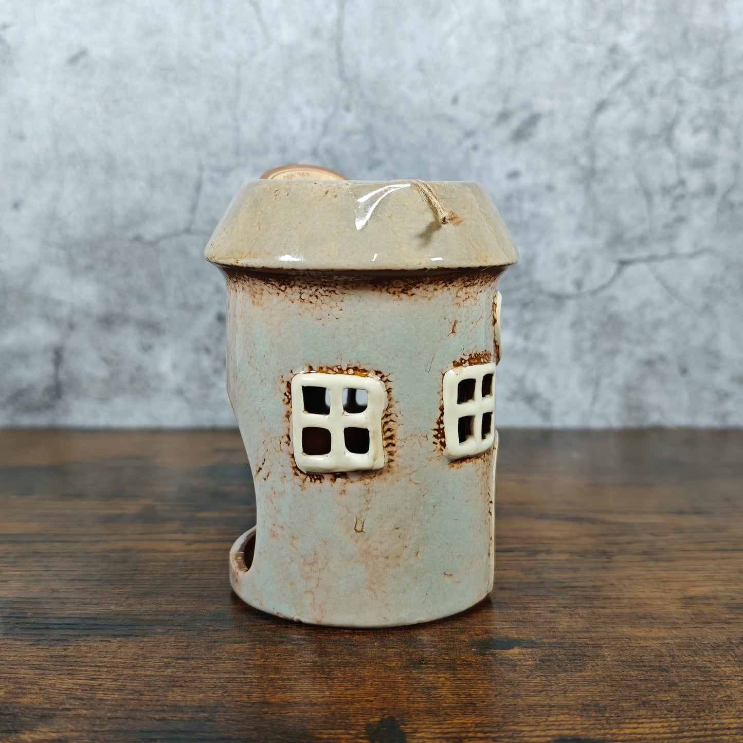 Village Pottery Round House Tealight Holder/Oil Burner - Heart Grey