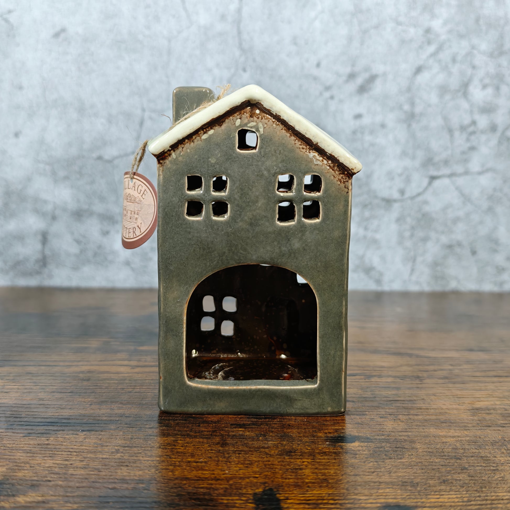 Village Pottery Tall Town House Grey Tealight Holder
