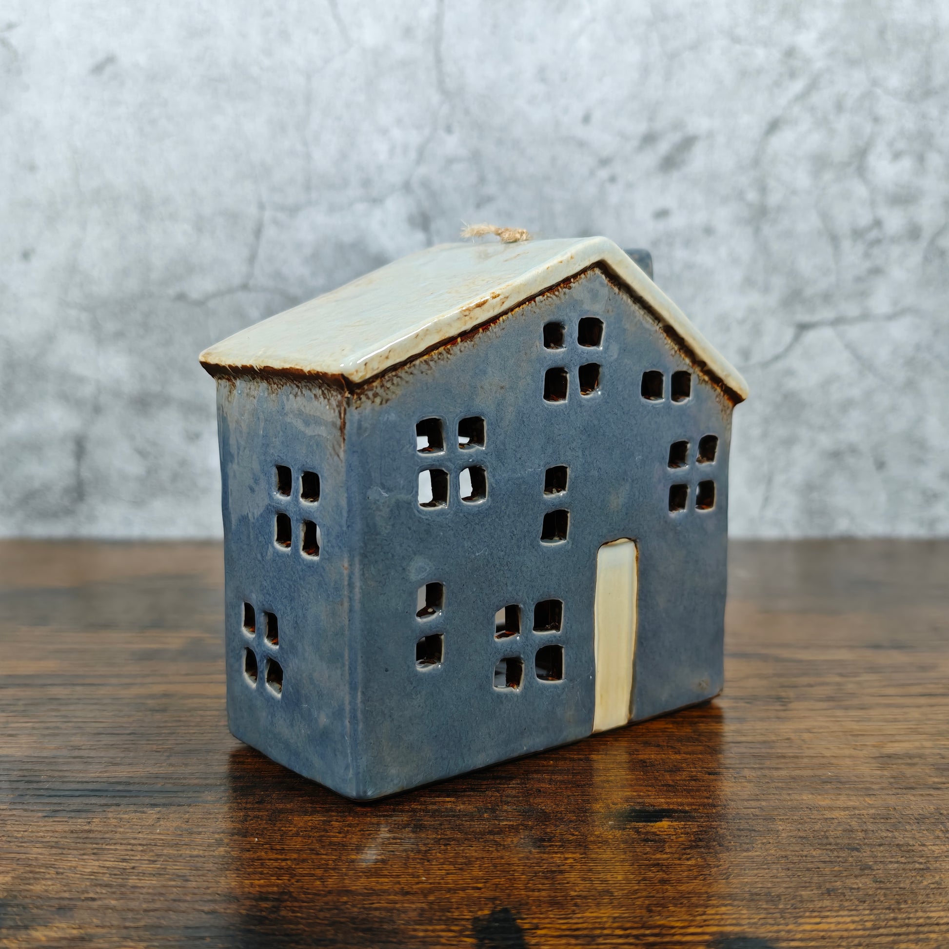 Village Pottery Large Town House Grey Tealight Holder