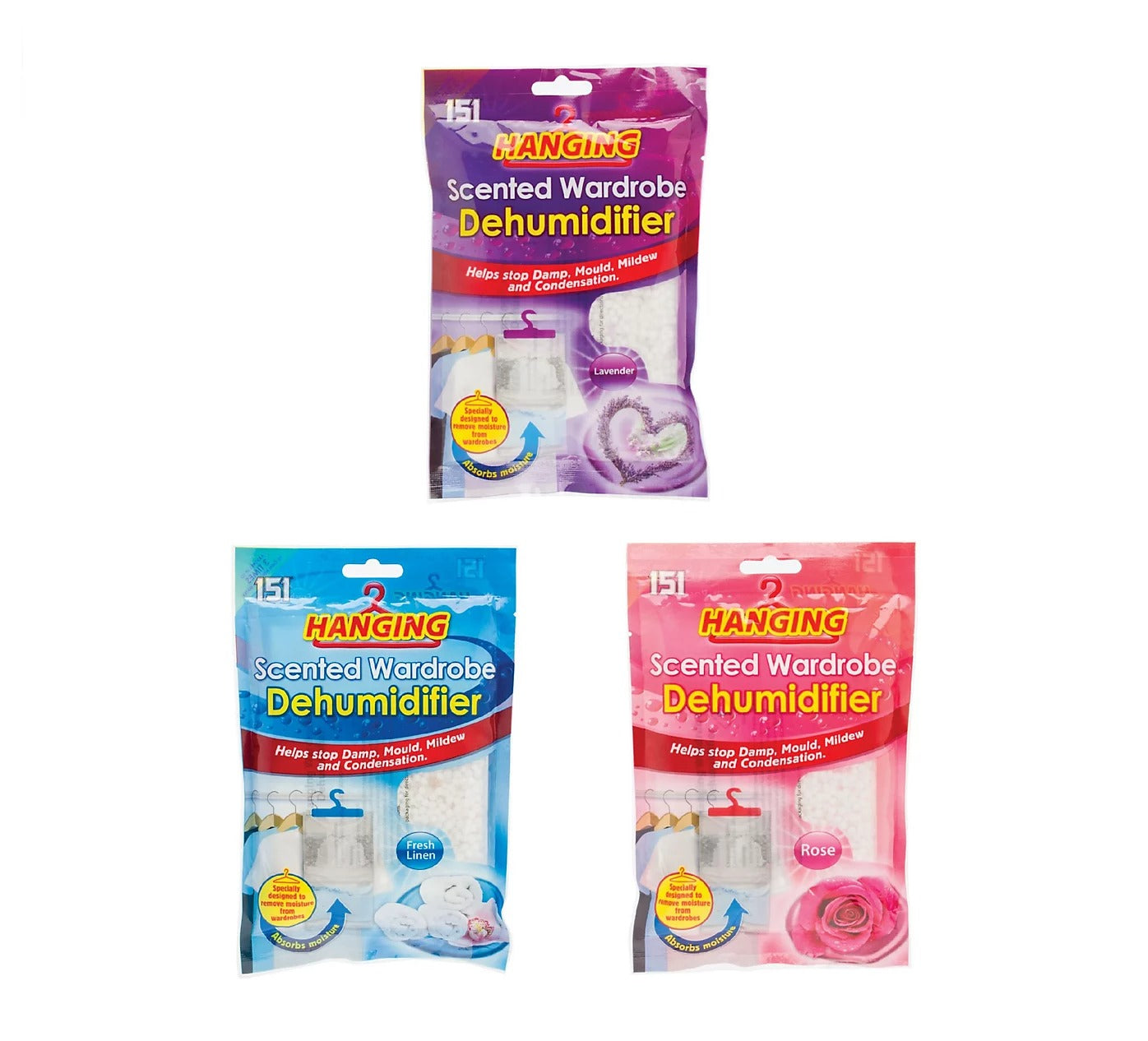 151 Scented Hanging Wardrobe Dehumidifiers - Multi Pack