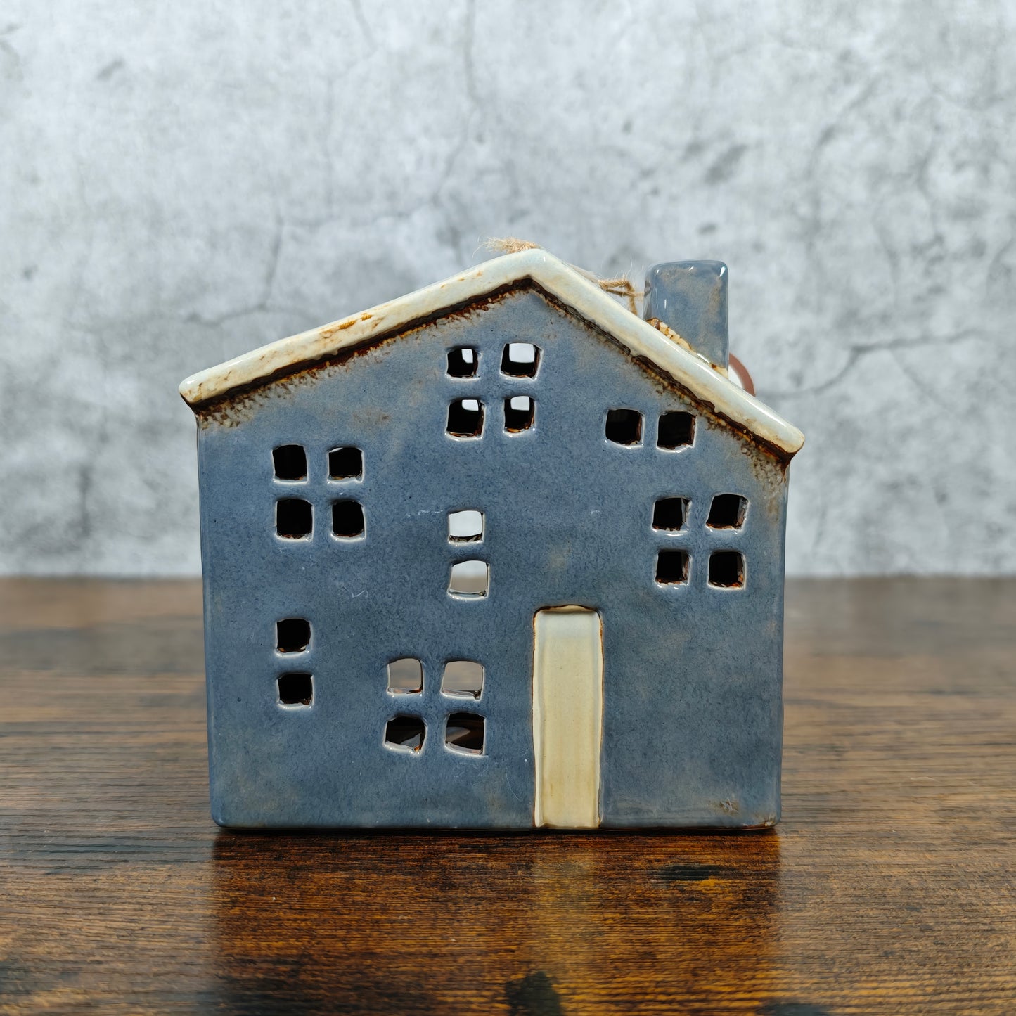 Village Pottery Large Town House Grey Tealight Holder