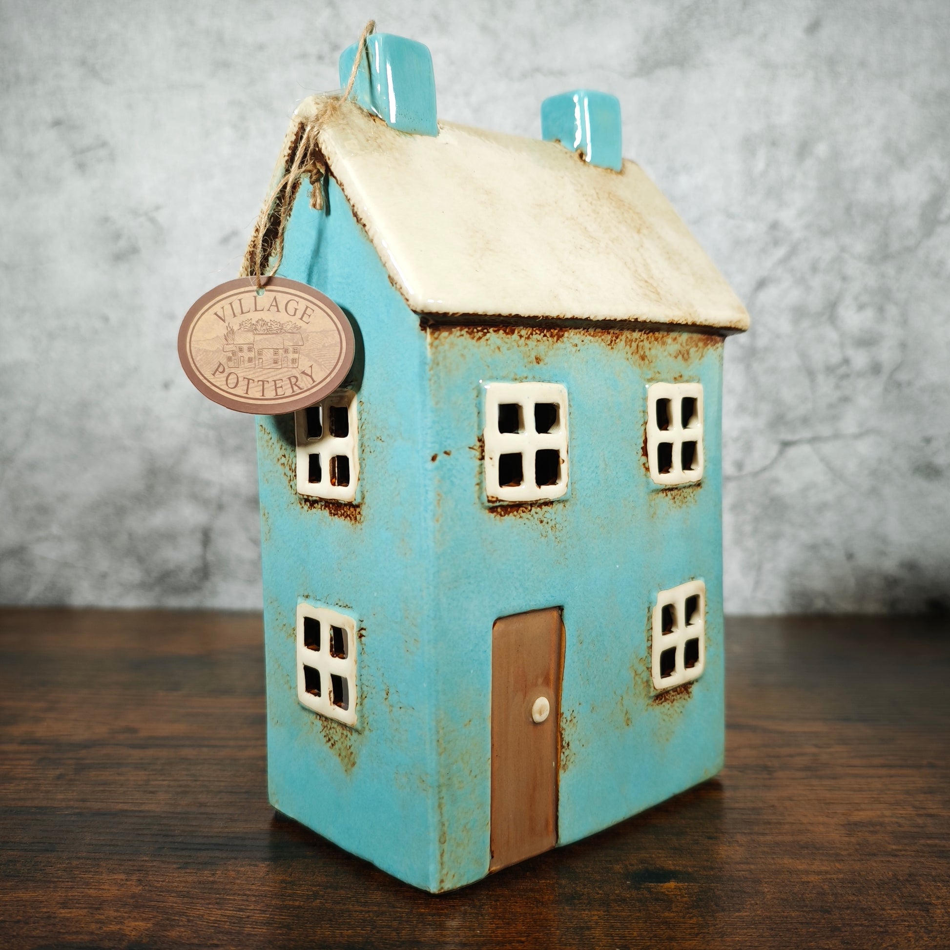 Village Pottery Blue House Tealight Holder