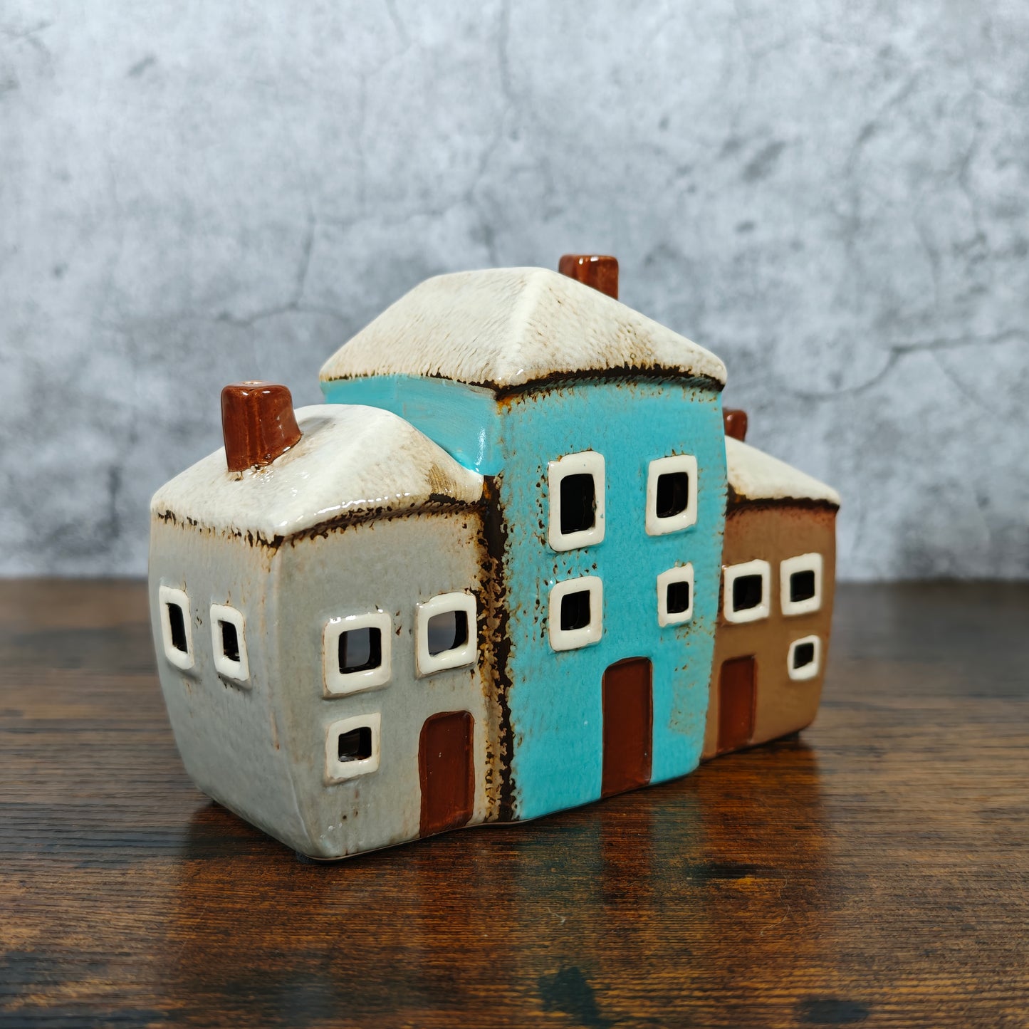 Village Pottery Three House Tealight Holder