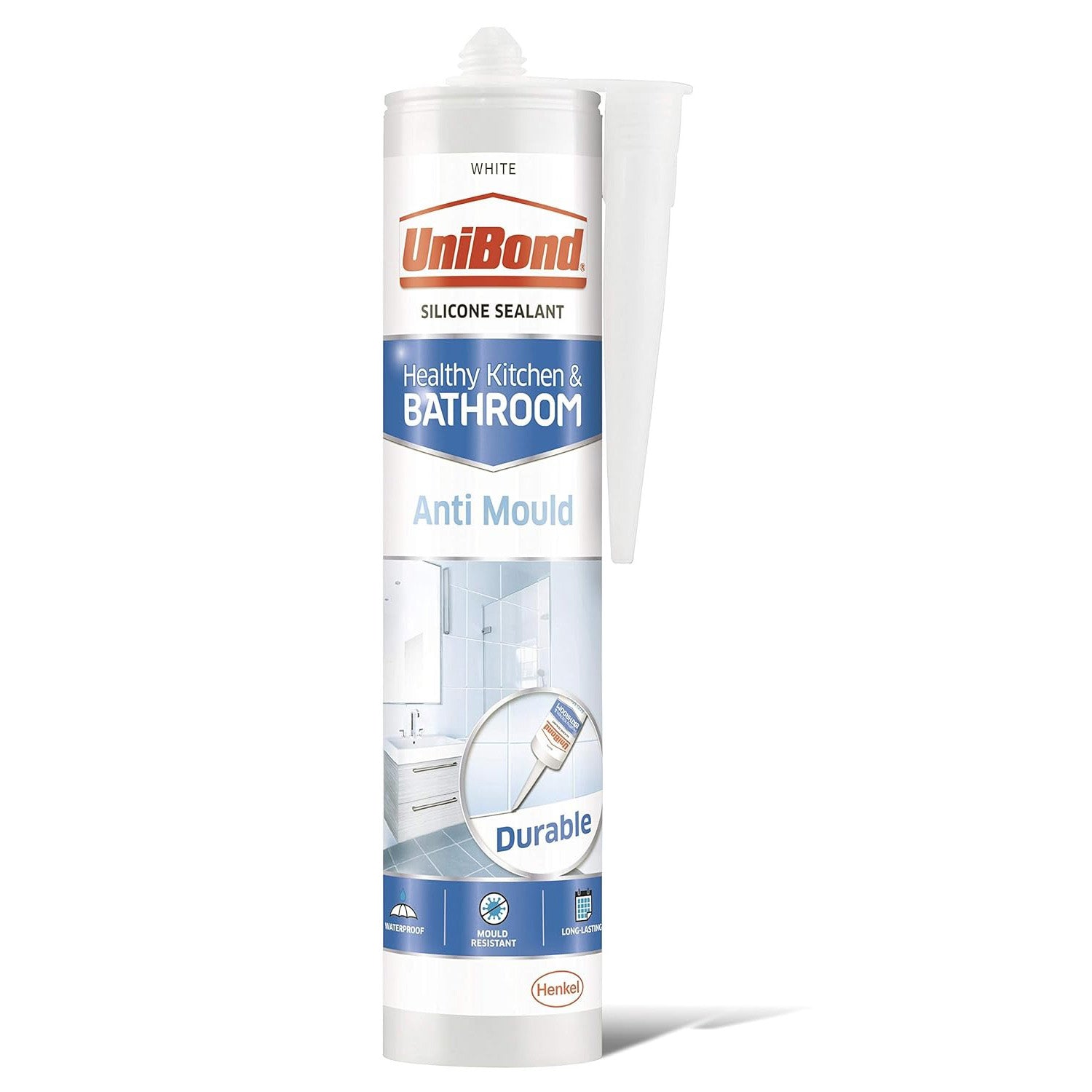 UniBond Kitchen & Bathroom Sanitary Silicone Sealant Cartridge 274g - White