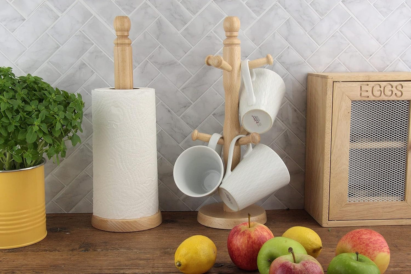Apollo Mug Tree & Paper Towel Holder Set - Natural Beech Wood
