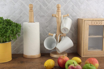 Apollo Mug Tree & Paper Towel Holder Set - Natural Beech Wood