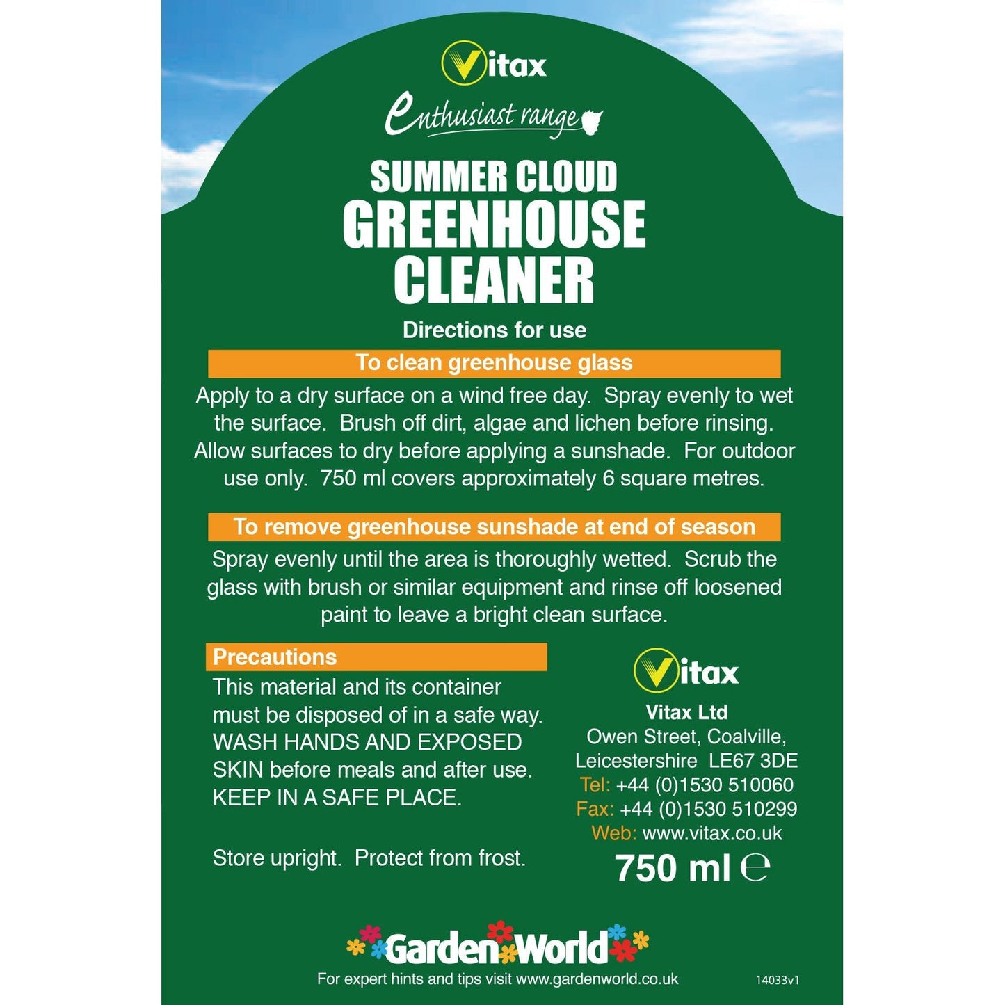 Vitax Summer Cloud Greenhouse Cleaner 750ml