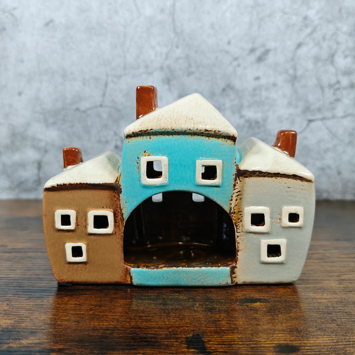 Village Pottery Three House Tealight Holder