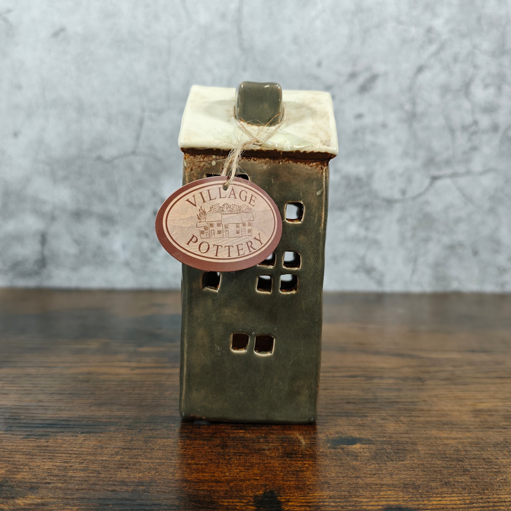 Village Pottery Tall Town House Grey Tealight Holder