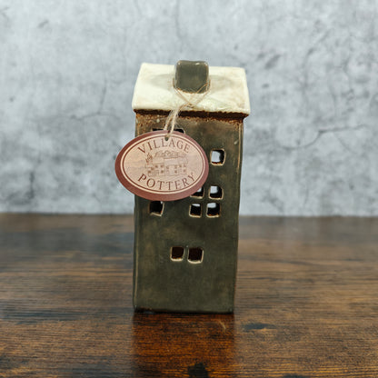 Village Pottery Tall Town House Grey Tealight Holder