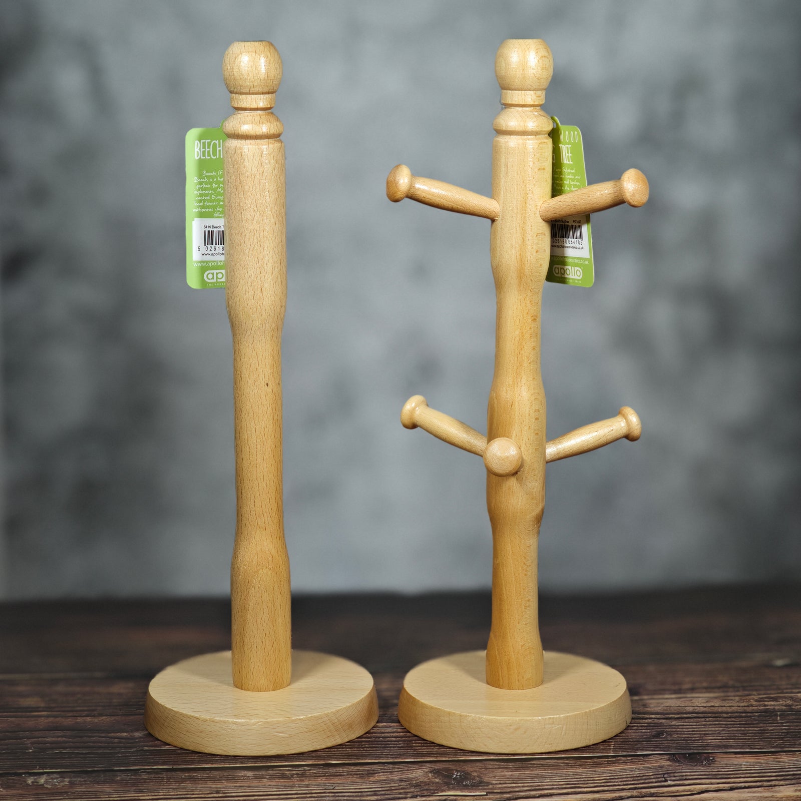 Apollo Mug Tree & Paper Towel Holder Set - Natural Beech Wood