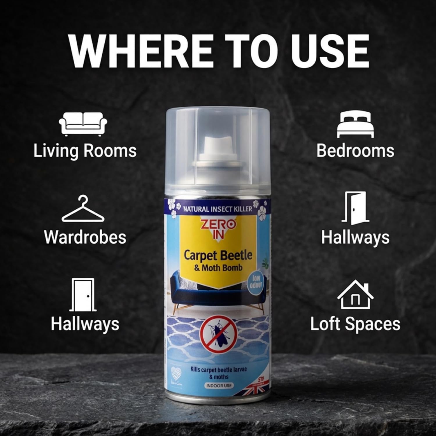 Zero In Carpet Beetle & Moth Bomb 150ml Aerosol ZER987