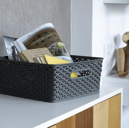 Curver Medium Rattan Storage Basket 12 Litre - Dark Grey 