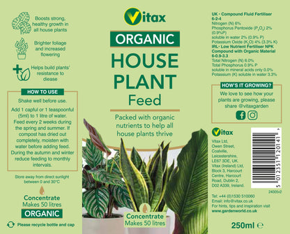Vitax Organic House Plant Feed Liquid Concentrate 250ml  