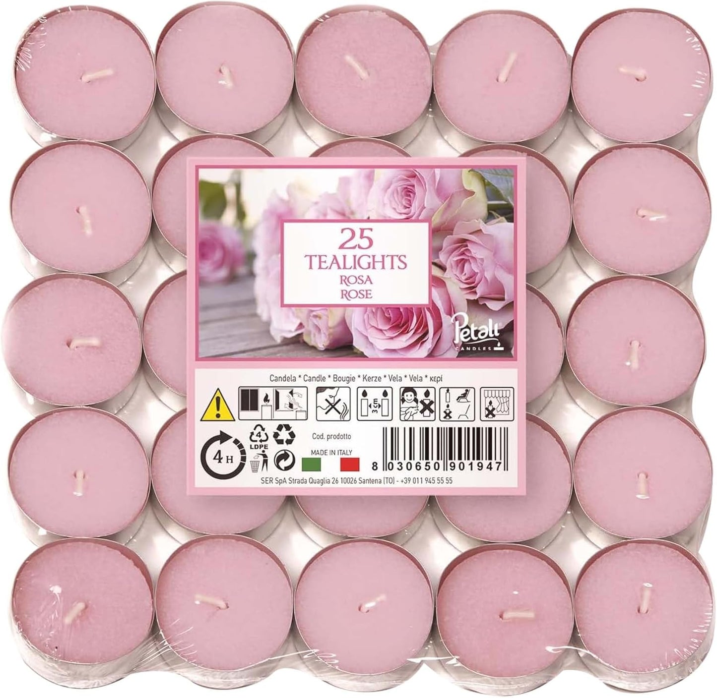 Scented Tea Lights Candles Pack of 25 - Rose