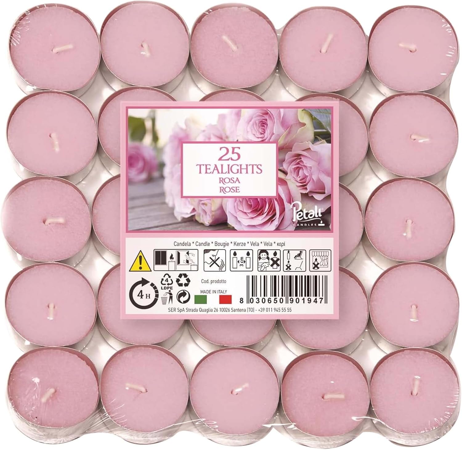 Scented Tea Lights Candles Pack of 25 - Rose