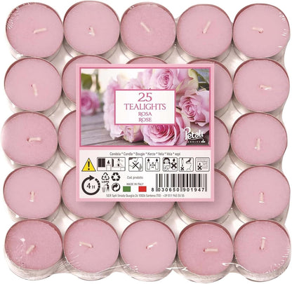 Scented Tea Lights Candles Pack of 25 - Rose