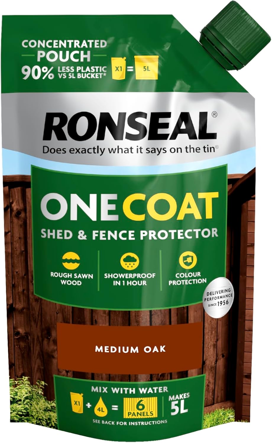 Ronseal One Coat Shed & Fence Protector Concentrate Refill Pouch 950ml - Medium Oak