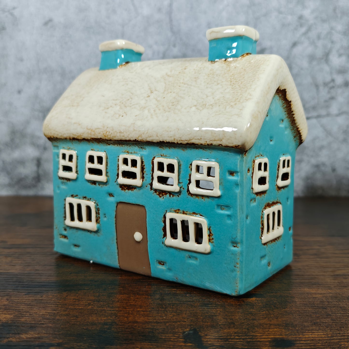Village Pottery Large House Tealight Holder - Blue