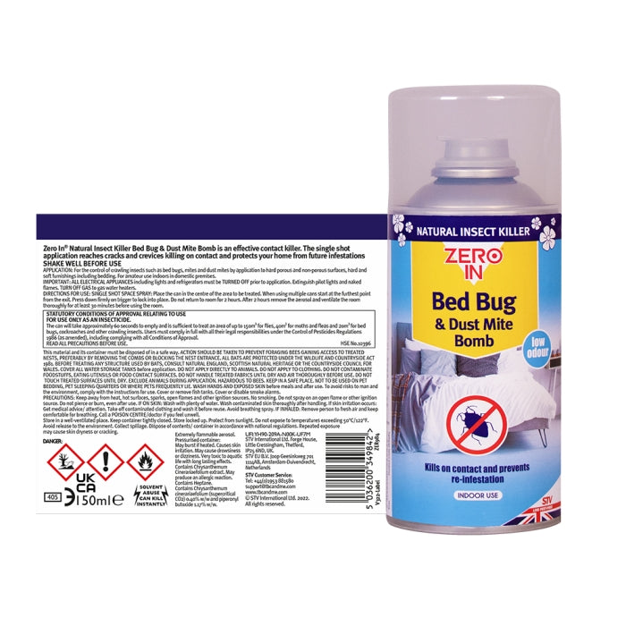 Zero In Bed Bug & Dust Mite Bomb - 150ml 