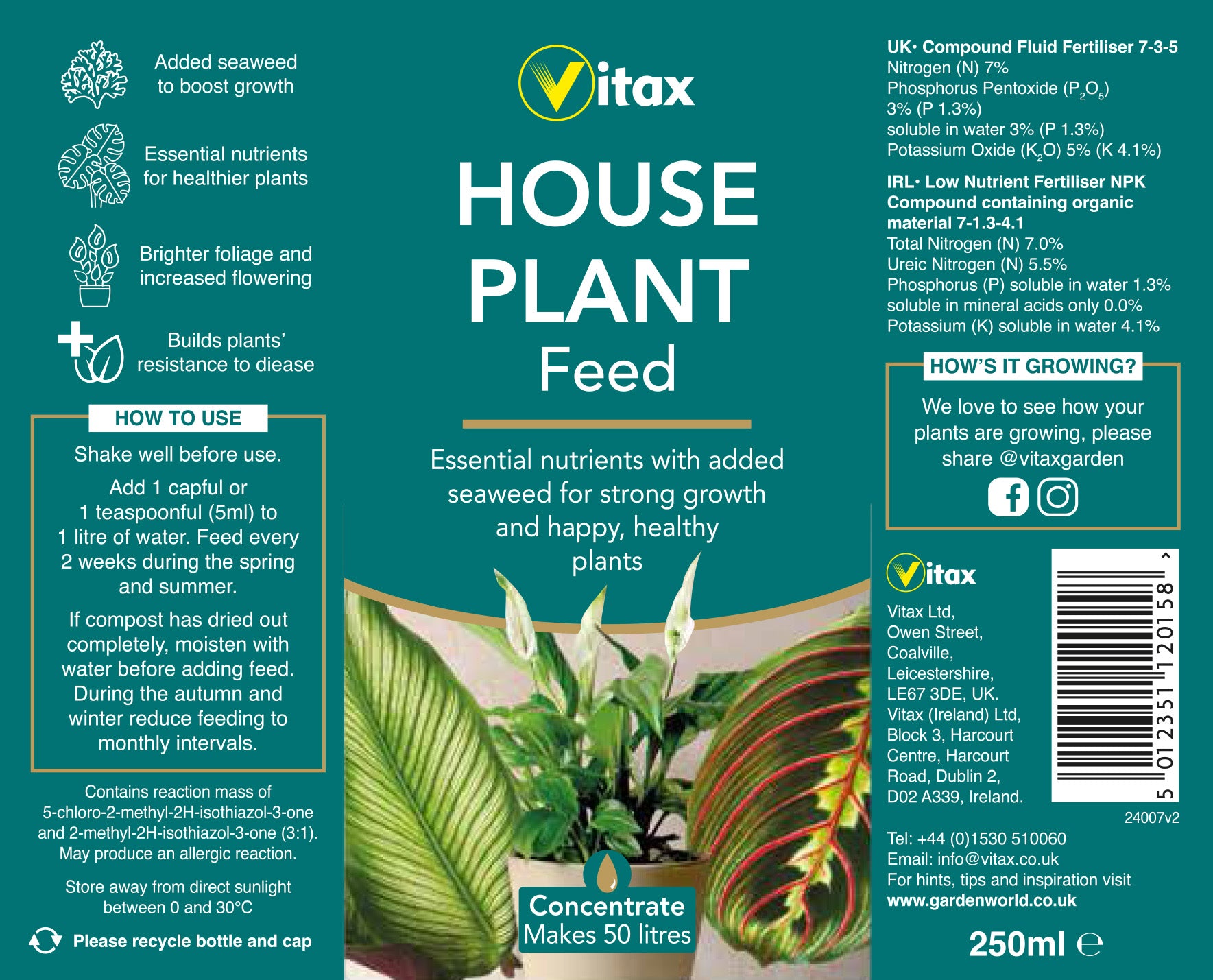 Vitax House Plant Feed Liquid Concentrate 250ml