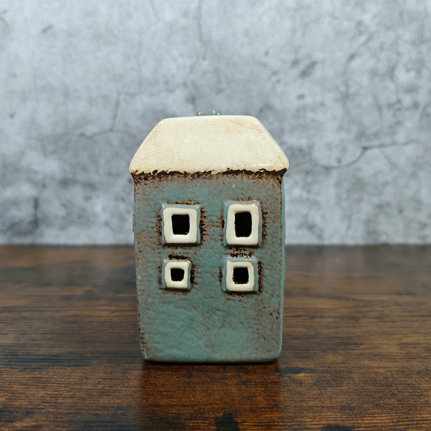 Village Pottery Collection Grey/Cream Two Houses Ceramic Tealight Holder