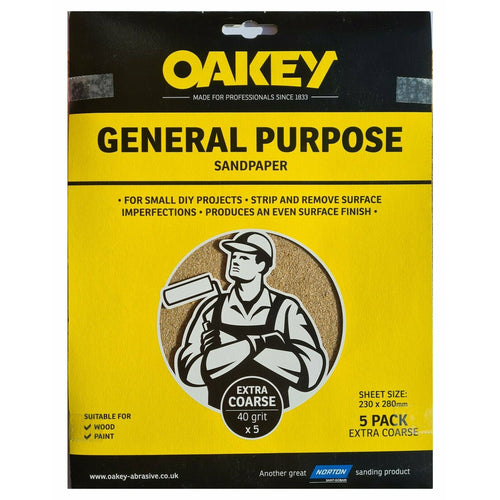 Oakey General Purpose EXTRA COARSE Sandpaper 5 Pack 