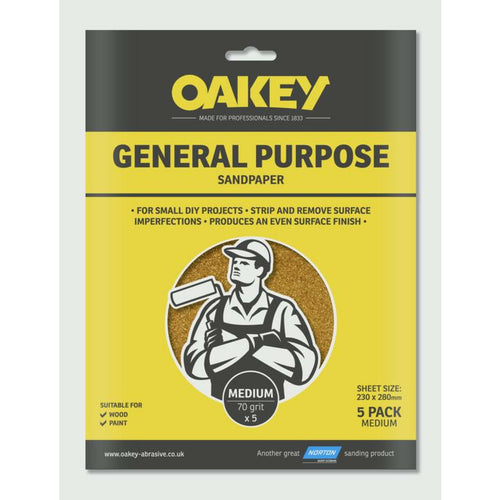 Oakey General Purpose MEDIUM Sandpaper 5 Pack