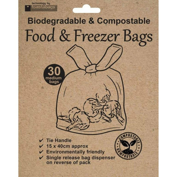 Eco Friendly Medium Food & Freezer Bags Pack 30 Biodegradable & Compostable