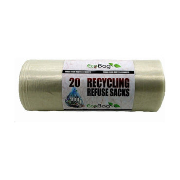 20 x Eco Bag Clear Recycling Refuse Sacks 100L 88 Gauge