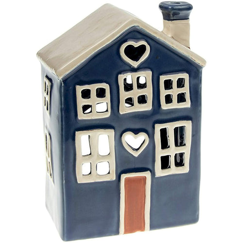 Village Pottery Heart House Tealight Holder - Blue 