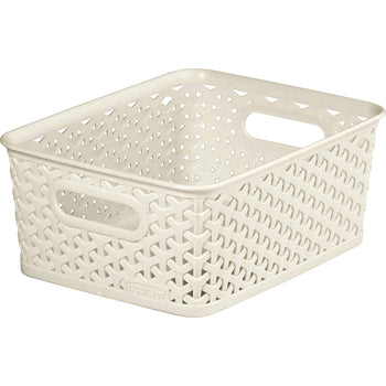 Curver Small Rattan Storage Basket 8 Litre - Vintage White / Cream