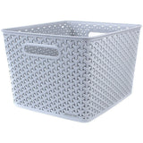 Large Faux Rattan Plastic Storage Basket Organiser 18 Litre - Grey